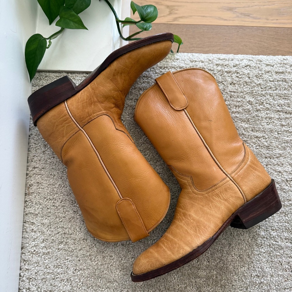 VINTAGE Jimmy Ayers Custom Leather Western Boots TEXAS WOMEN 6.5-7 NARROW CAMEL